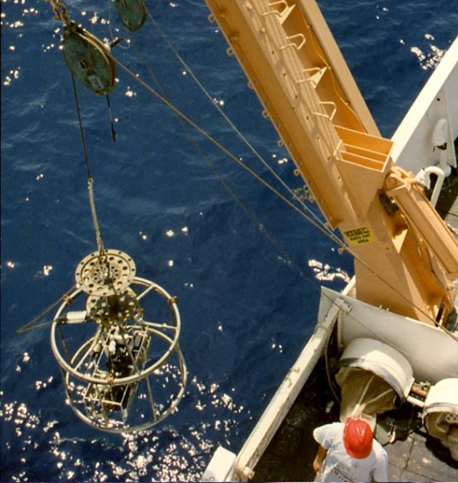 A CTD being deployed overboard