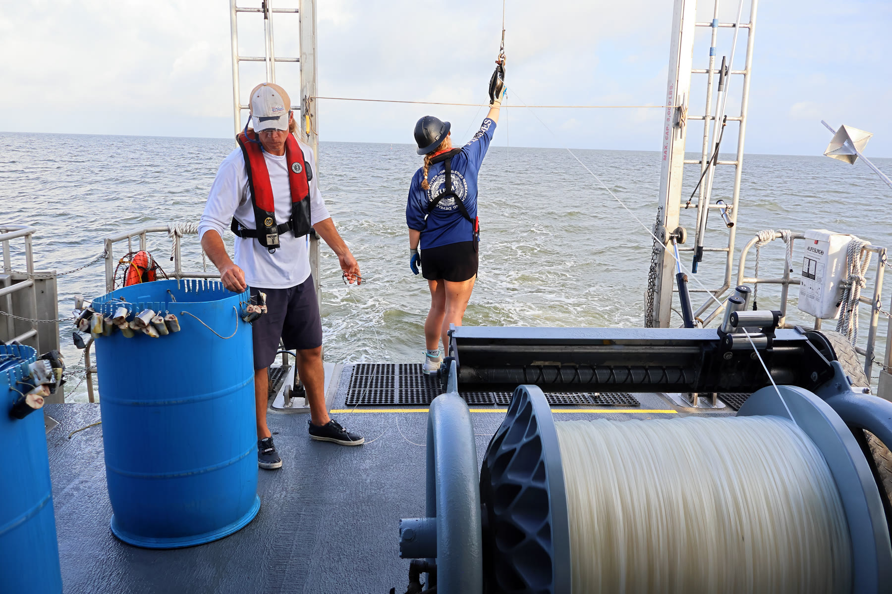 Crew setting the longline reel during the SEAMAP Bottom Longline Survey
